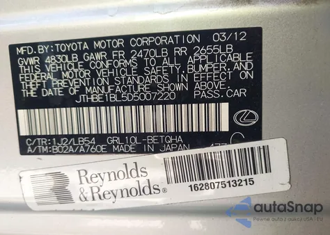 2013 Lexus Gs 350 from USA, damaged, VIN JTHBE1BL5D5007220